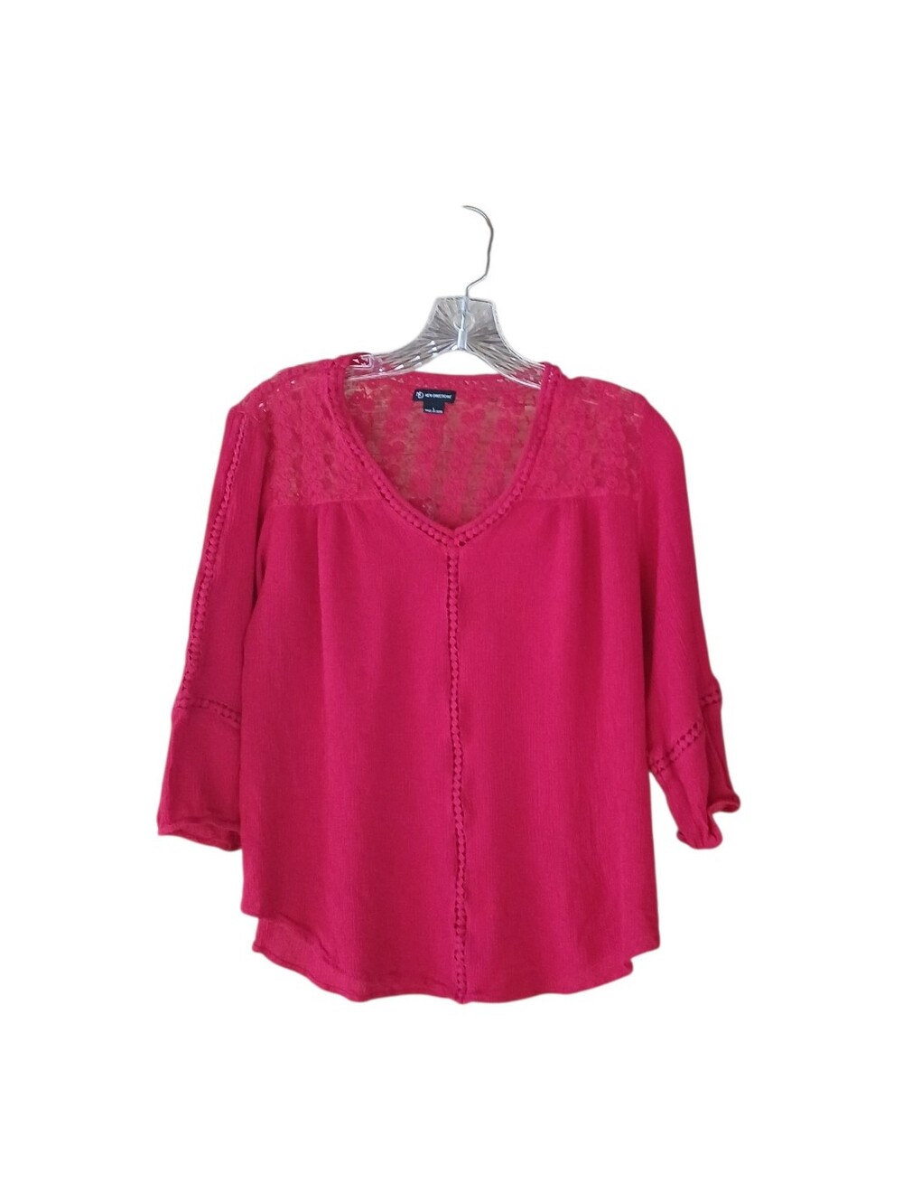3/$12 New Directions Red V Neck Lace Accented Rayon Blouse Large